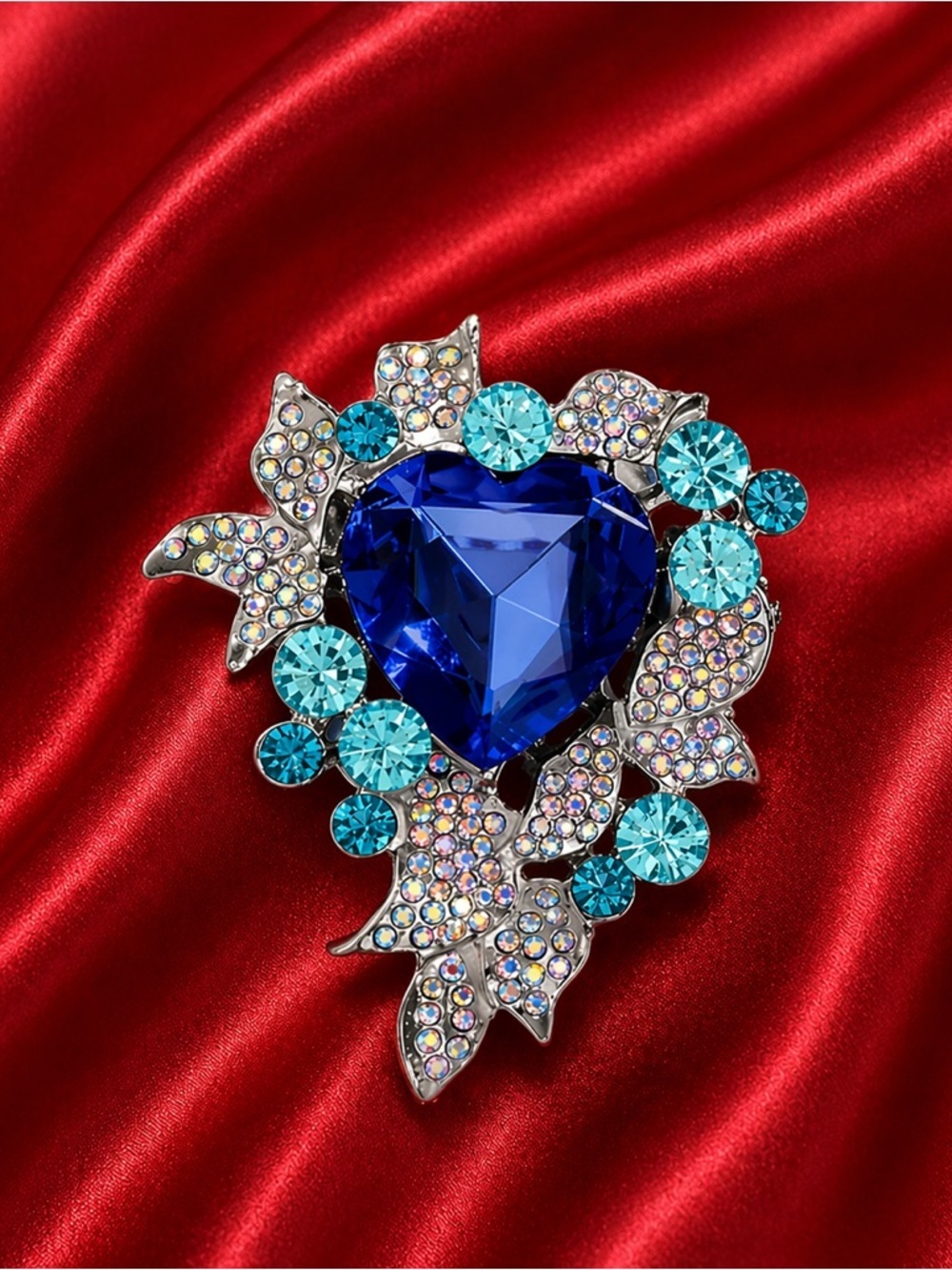Stunning Blue Heart Diamond Sparkling Brooch